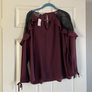 NWT Maurice’s XL Burgandy Black Lace Blouse
